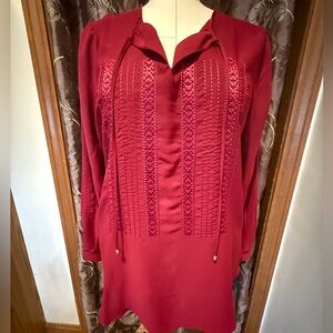 Rose & Olive Red Long Sleeve Tunic with Notched Collar Size L
